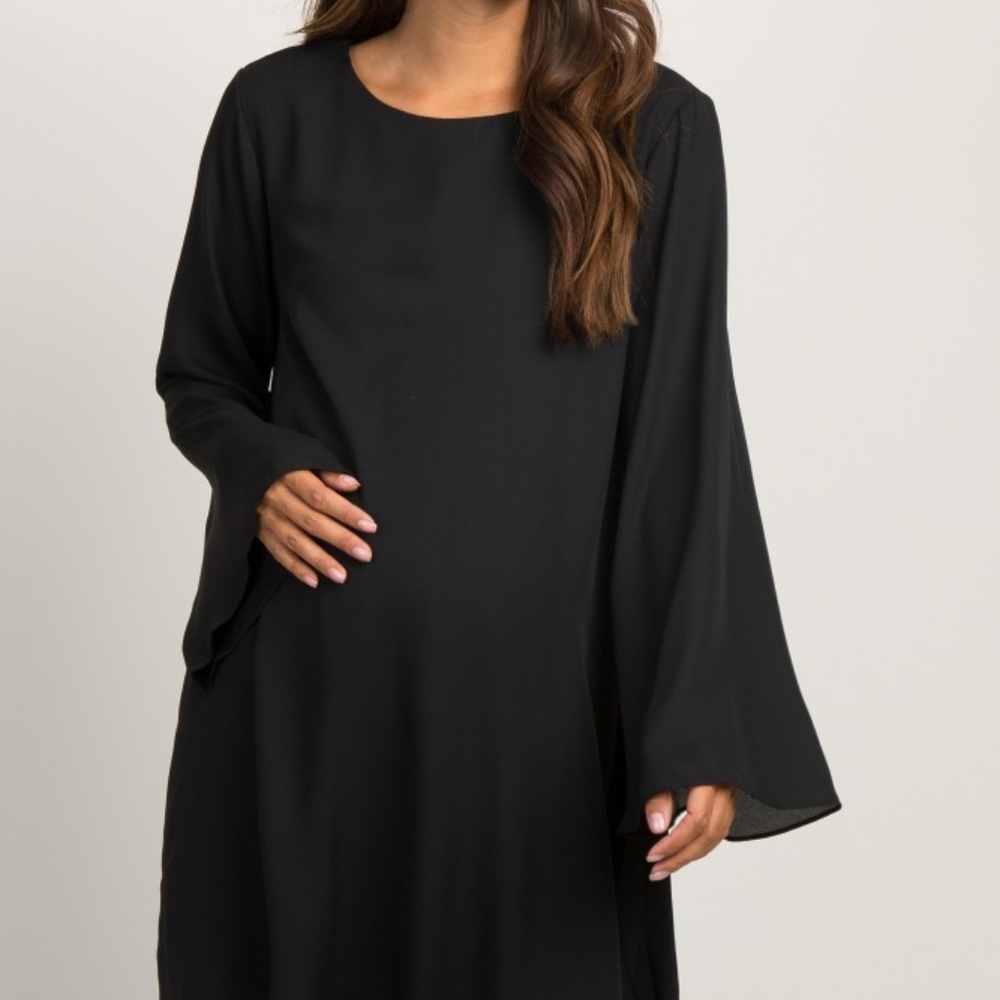 Black Chiffon Bell Sleeve Maternity Dress
